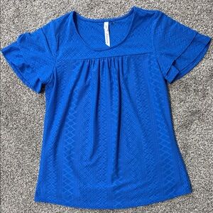 NY Collection Royal Blue Short-Sleeve Knit Top Sz Sm